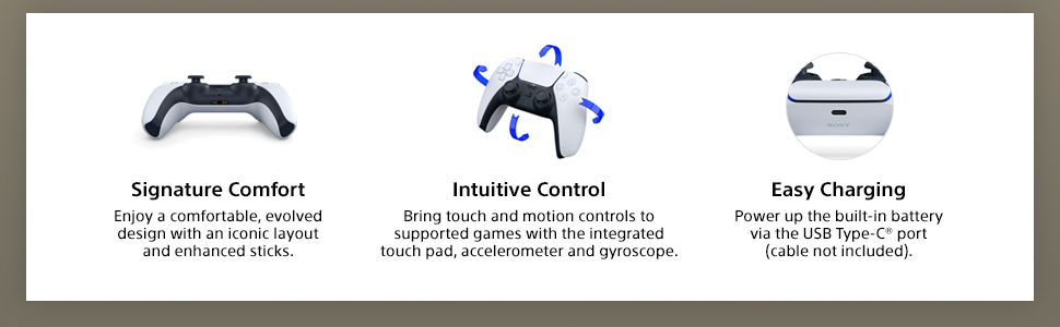 Enjoy intuitive PS5 control: comfy design, motion sensors, touch pad & USB-C charging.