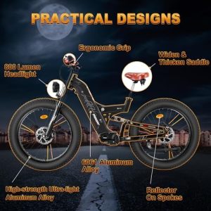 FREESKY Warrior Pro 4000W Dual Motor Electric Bike for Adults, 48V 30AH Samsung Cells Battery 120Miles Range, 40+MPH AWD 26" Fat Tire Full Suspension Electric Mountain Bike, UL2849 Certified by TÜV - Image 6