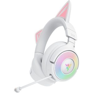 Razer Kraken Kitty V3 Pro Wireless RGB Gaming Headset: Chroma RGB Kitty Ears - 2.4 GHz, Bluetooth 5.3, USB A - Super Wideband Mic - 40mm Drivers - THX Spatial Audio - Comfortable Ear Cushions - White - Image 3