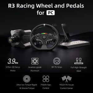 MOZA R3 Racing Simulator 4PCS Wheel & Pedals bundle for PC: R3 Direct Drive Base, ES Lite Steering Wheel, SR-P Lite Pedals and Table Clamp, Black - Image 3