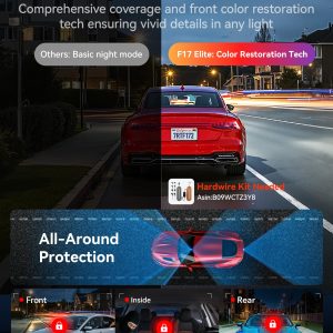 REDTIGER F17 Elite 4K Dash Cam 3 Channel, STARVIS 2 IMX678 & IMX675, 128GB Card, Full Night Color, 4K+2.5K+1080P Front and Rear Inside, Voice Control, 5GHz WiFi-30MB/s Download, GPS, HDR, Parking Mode - Image 4
